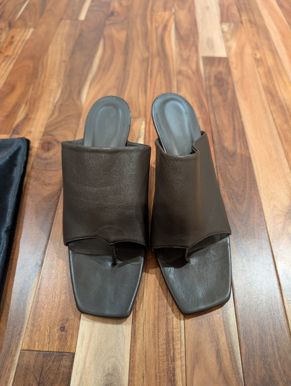 Gia Brown Leather Slide Thong Sandals